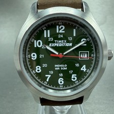 Timex Expedition Watch Men 37mm Green Dial Silver Tone Date READ T40051 New Bat