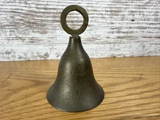 Vintage Service Dinner Brass Bell with Etched Bird  3” Tall