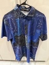 G/Fore Men's Size LARGE Golf Polo Shirt Bandana Tech Pique NAVY Paisley NWT