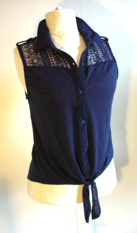NoBo Sleeveless Button Front Top Blouse Juniors Medium 8 10 Stretch S241325 Blue