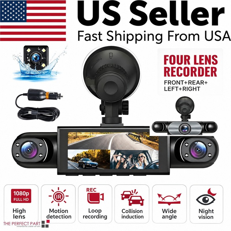 4-Channel Dashcam 360° 1080P HD Car Dash Cam Front Rear Inside Left Right