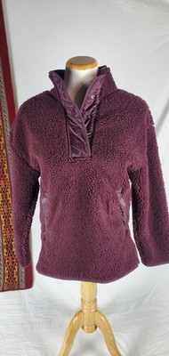 New $149 Athleta Thick Sherpa Snap Pullover Fleece Jacket Cabernet Spice Sz S 