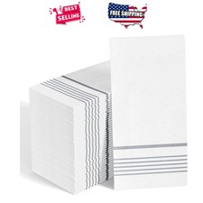 Disposable Paper Napkins Silver 200 Pack 2-Ply Guest Towels for Kitchen Parties