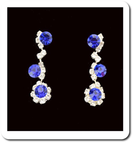 Orecchini Candelabro 30 MM Pendenti Cristallo Strass Argento Blu Trasparente