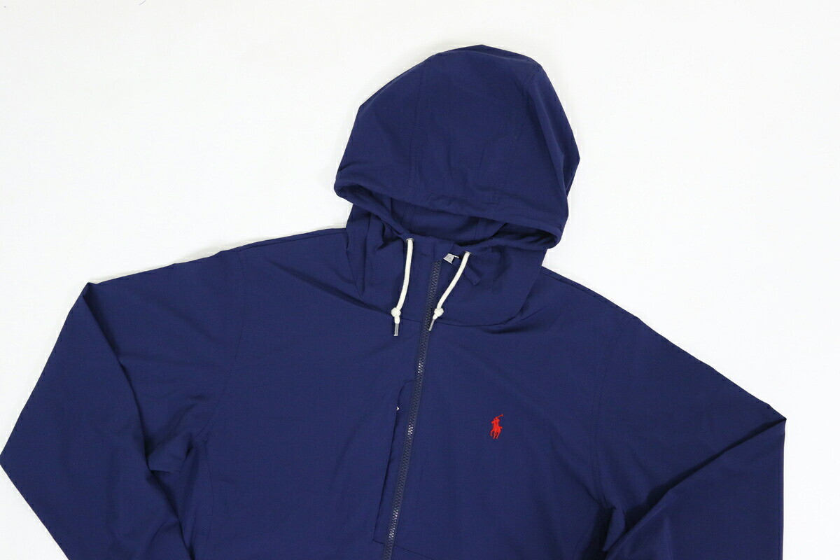 Polo Ralph Lauren Uomo Giacca Full Zip con Cappuccio Light Shell Navy con Pony Rosso