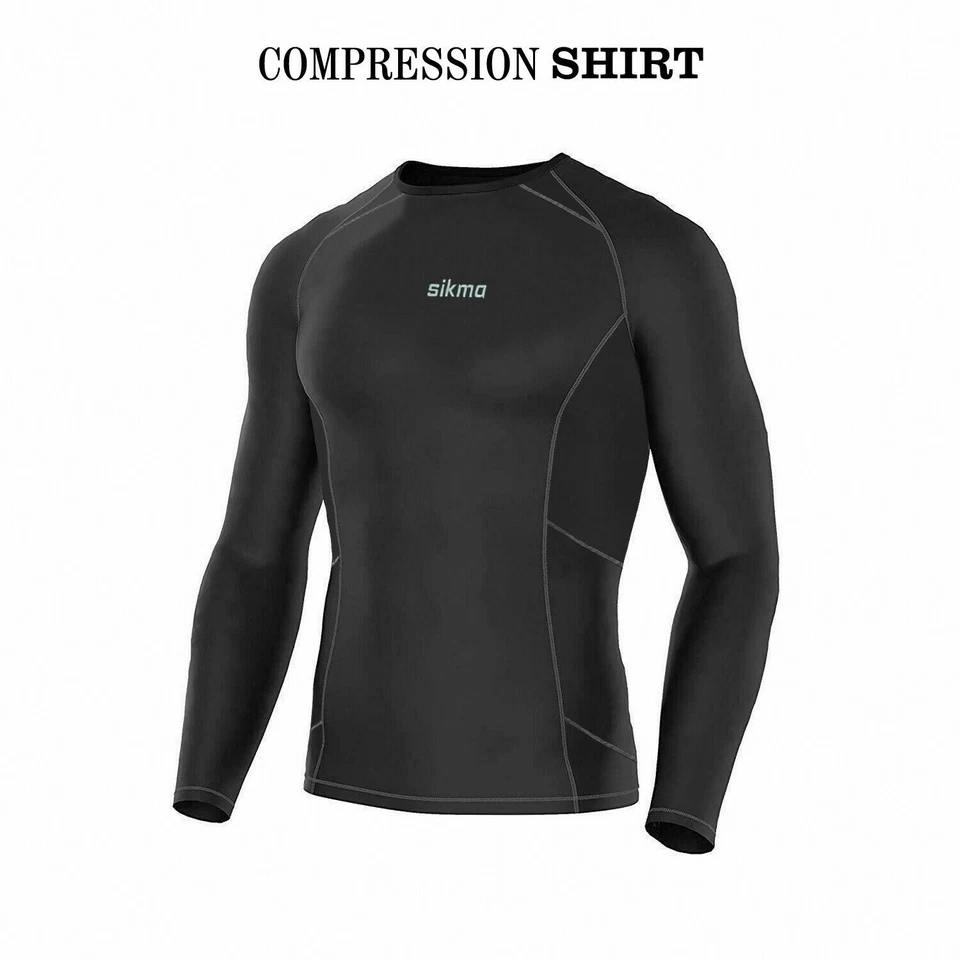 Mens Compression Armour Base Layer Top Long Sleeve Thermal Gym Sports Shirt - Image 4 of 4