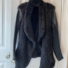June Black Rabbit Fur Leather Coat Size Xs