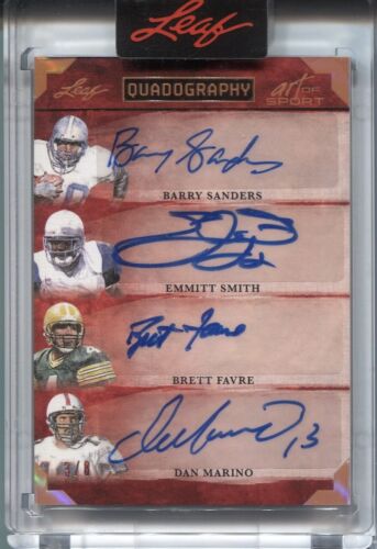 2023 Barry Sanders Smith Favre Dan Marino Leaf Art of Sport AUTO QUADOGRAPHY 3/8 - Picture 1 of 2