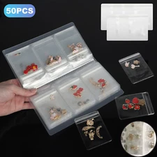 50pcs Transparent Jewelry Storage Bags Earring Reclosable Display Organizer Book