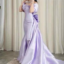 Elegant Purple Satin Mermaid Prom Dresses Beading Lace-up Back Evening Gowns