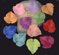 50 Mixed Colorful Translucent Acrylic Frosted Maple Leaf Pendant Charm 24mm
