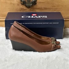 IOB Chaps Pamona Open Toe Slip On Wedges Brown Women’s 6.5B