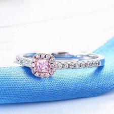 Cute Princess Cut Pink Cz Band 925 Silver Female's Engagement Party Ring Sz 5-10