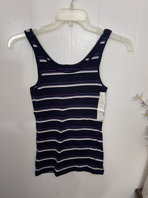 A New Day S Tank Top Blue Striped NWT
