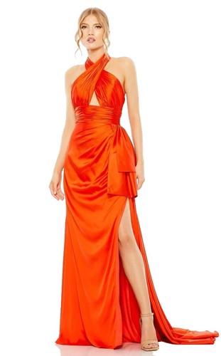 moonlight open back satin slit long dress navy blue dress for baby girl Moonlight Open Back Satin Slit Long Dress