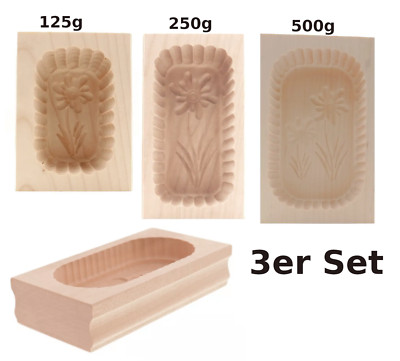 3er Set Holz-Butterform 125g 250g 500g Holzform Buttermodel Blume Butter Form