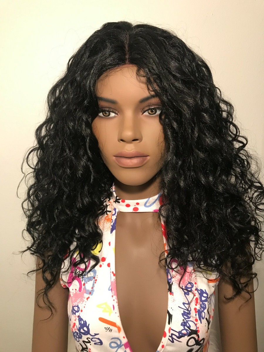 NWT Black Swiss Lace Front Long Curly 4 Way Parting Wig | eBay display picture 1