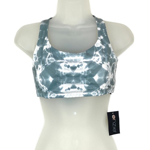Onzie Women's Sports Bra Large Chic Gray White Strappy Criss Cross Back