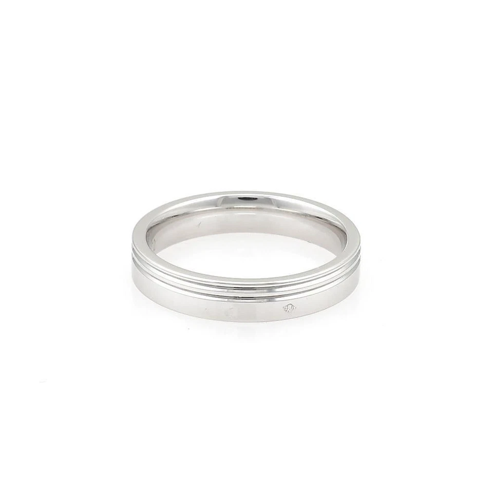 Anillo Hermes Oro Blanco 18k 4mm Ancho Banda Acanalada Talla 53-US 6.5 Foto 3 de 4