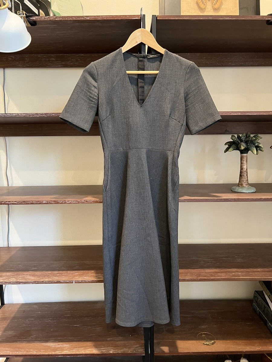 Zara Grey MIDI Stretch Dress XS | eBay