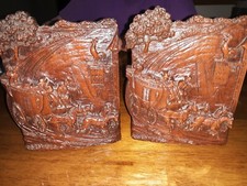 Charles Dickens Wooden Bookends - English Stagecoach - Ye Old Inn - Syroco 