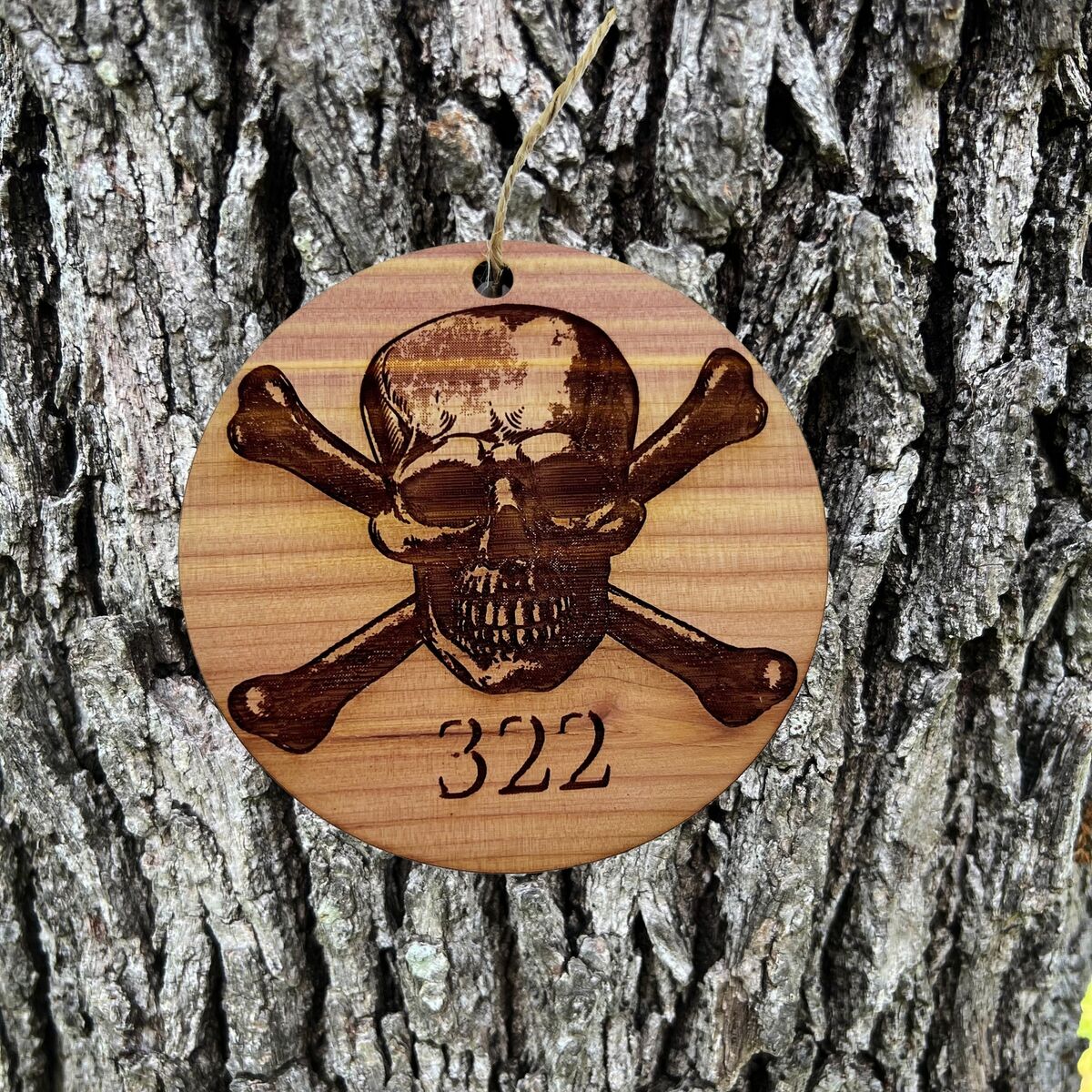 Skull and Bones 322 - Cedar Ornament Skull and Bones 322 - Cedar Ornament