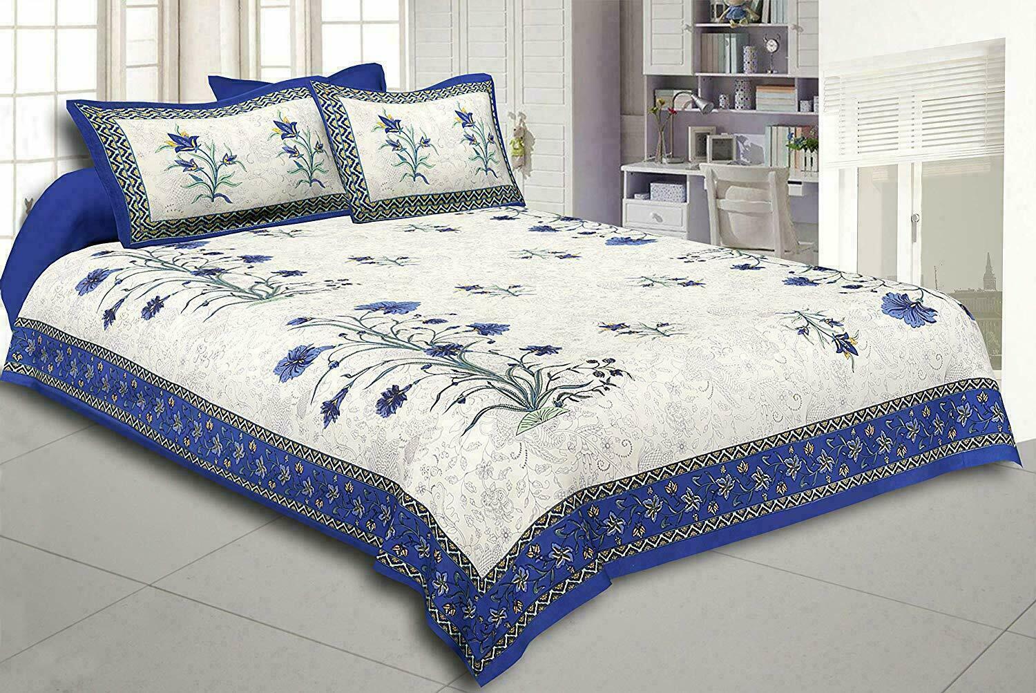 Floral Print Cotton Double Bedsheet with Two Pillow Covers Set 3