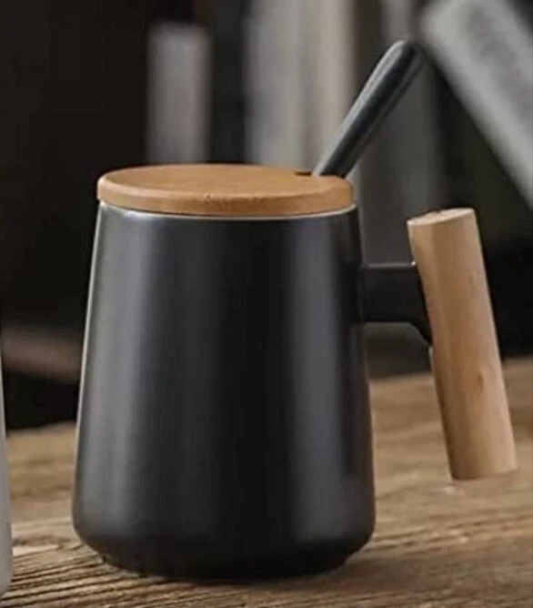 Taza de té/café con mango de madera de cerámica con cuchara —con BONITA CAJA DE REGALO (NUEVA) Foto 4 de 4