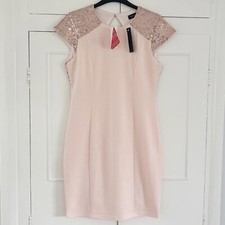 Myleene Klass Dress Open Backed Size UK 12 Sequin Shoulder Bodycon Pink New BNWT