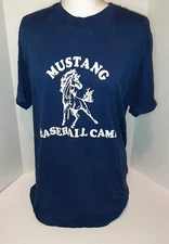 Vtg 1980s Adult L Mustang Baseball Camp T-Shirt USA Milwaukie High School