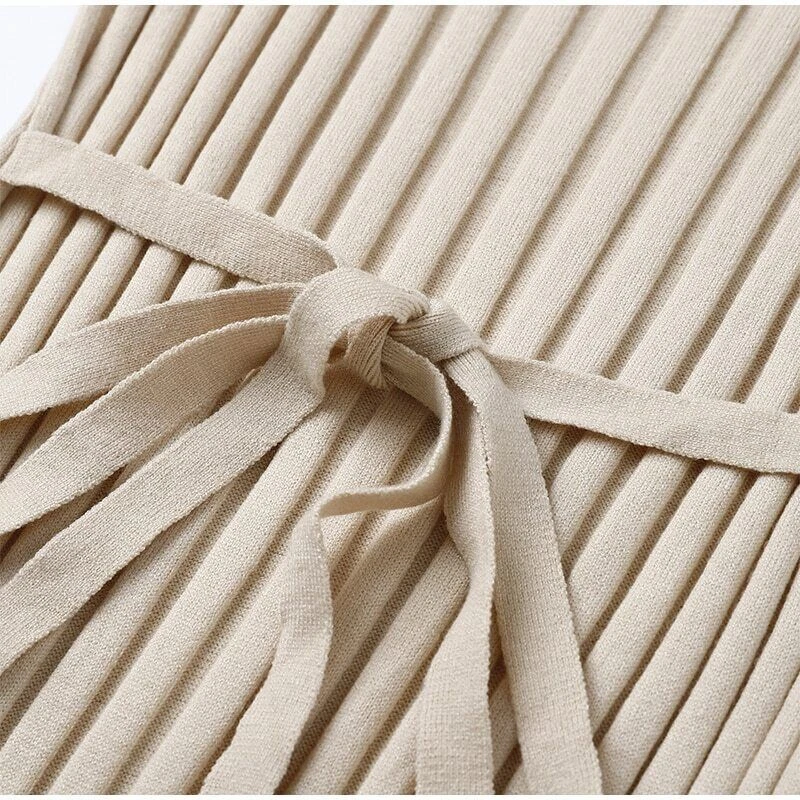 OFF WHITE Abito donna casual scollo a V lavorato a maglia autunno elegante manica lunga bodycon dress