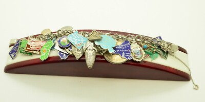 Sterling Silver Chain Link Bracelet w State Charms 7.25''#FMS478