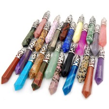 Natural Long Hexagonal Gemstone Pointed Reiki Chakra Pendant Charm Silver Plated