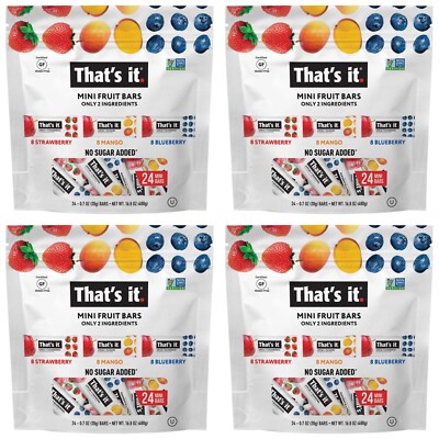 4 PACK - That's It Mini Fruit Bars Strawberry, Mango, Blueberry 24 ct 16.8 oz