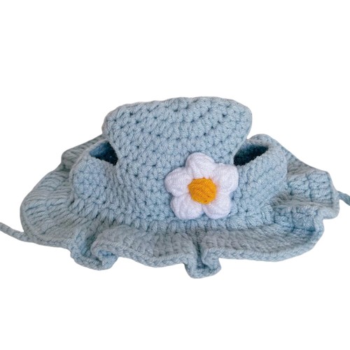 Knitted Flower Cat Hat Puppy Kitten Elastic Woven Cap Handmade Pet Hat DIY Cute - Picture 5 of 22