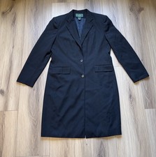 Vtg Lauren Ralph Lauren 100 Worsten Wool Longline Blazer Jacket Black Sz 12