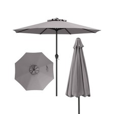 Outdoor Heavy Duty Market Umbrella with Crank Handle and 8 Sturdy Ribs-Gray - Co