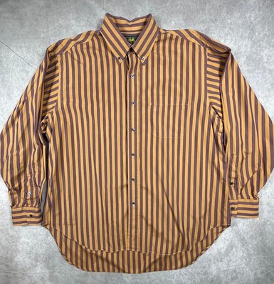 Bobby Jones Vintage Mens 100% Cotton Purple Gold Striped Button Shirt L USA