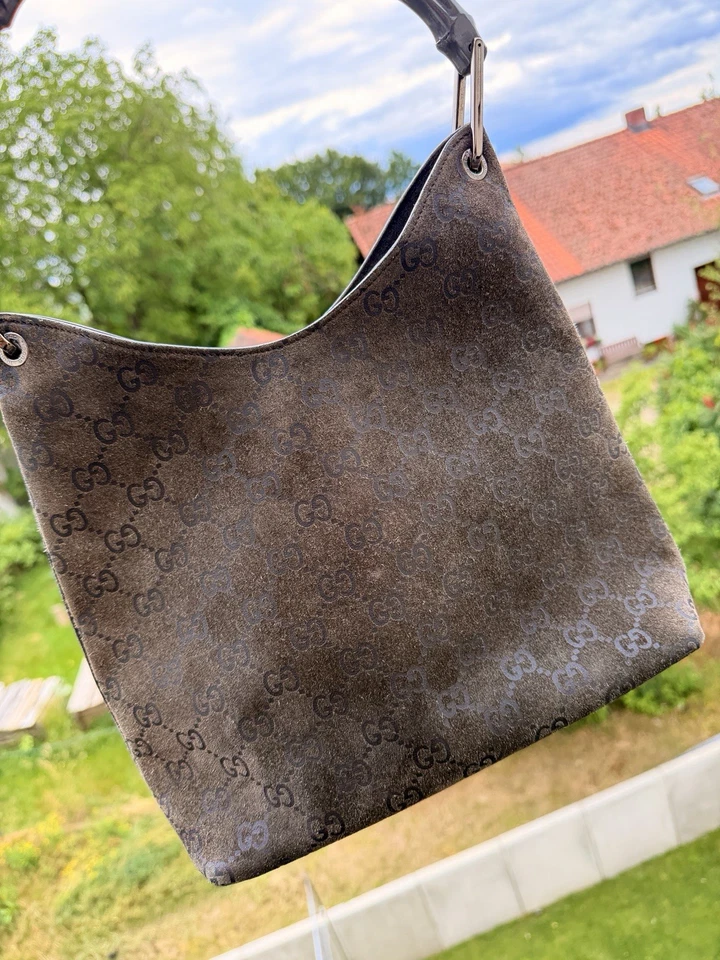 Gucci GG Damen Hobo Tasche Grau Wildleder/Canvas Schwarz RV Mittel - Bild 2 von 4