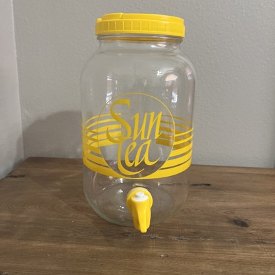 Vintage Sun Tea Glass Jar with spout and Yellow Lid