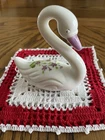 Fenton Violets In The Snow White Milk Glass Swan Figurine Signed By Debbie Owens
