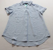 Fortune + Ivy Women's S/S Luna Airette Button-Down Shirt CL8 Light Blue Small