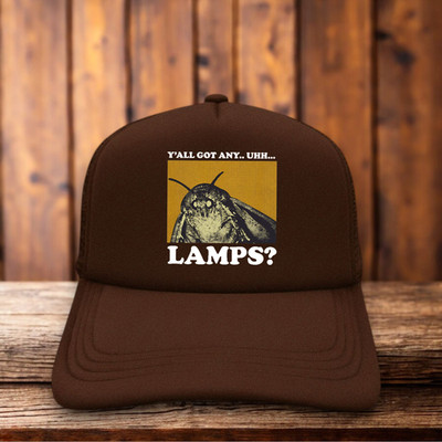 Y'all Got Any Uhh Lamps? Mens Trucker Hat Brown Moth Firefly Light Flame Funny
