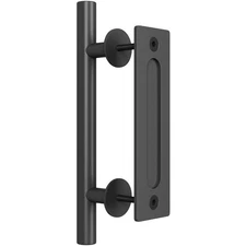 12"Heavy Duty Sliding Barn Door Handle Pull and Flush Hardware Set Black Powder