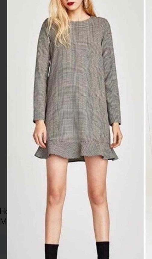 Zara Houndtooth Ruffle Mini Dress M