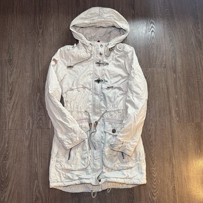 Khujo Womens Hooded Utility Jacket Beige Toggle Zip Coat Size M 19x31 