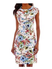 Liz Claiborne White and multicolor Floral Cutout  Taffeta Sheath Dress SIZE 10