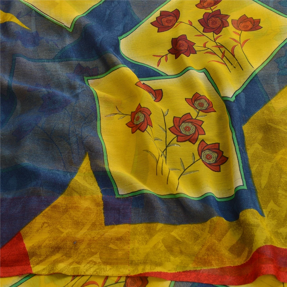 Sanskriti Vintage Sarees From India Chiffon Printed Sari Soft Decor Craft Fabric - Image 4 of 4