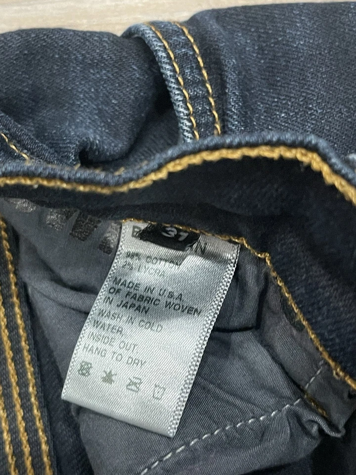 Pantalones de mezclilla Baldwin azul oscuro lavado botón mosca hechos en EE. UU. para hombre - ajuste 32x32,5 Foto 4 de 4