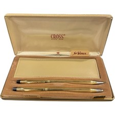 Vintage Cross 1/20 10K Gold Filled Ballpoint Pen Pencil Set Greek Key w/ Case